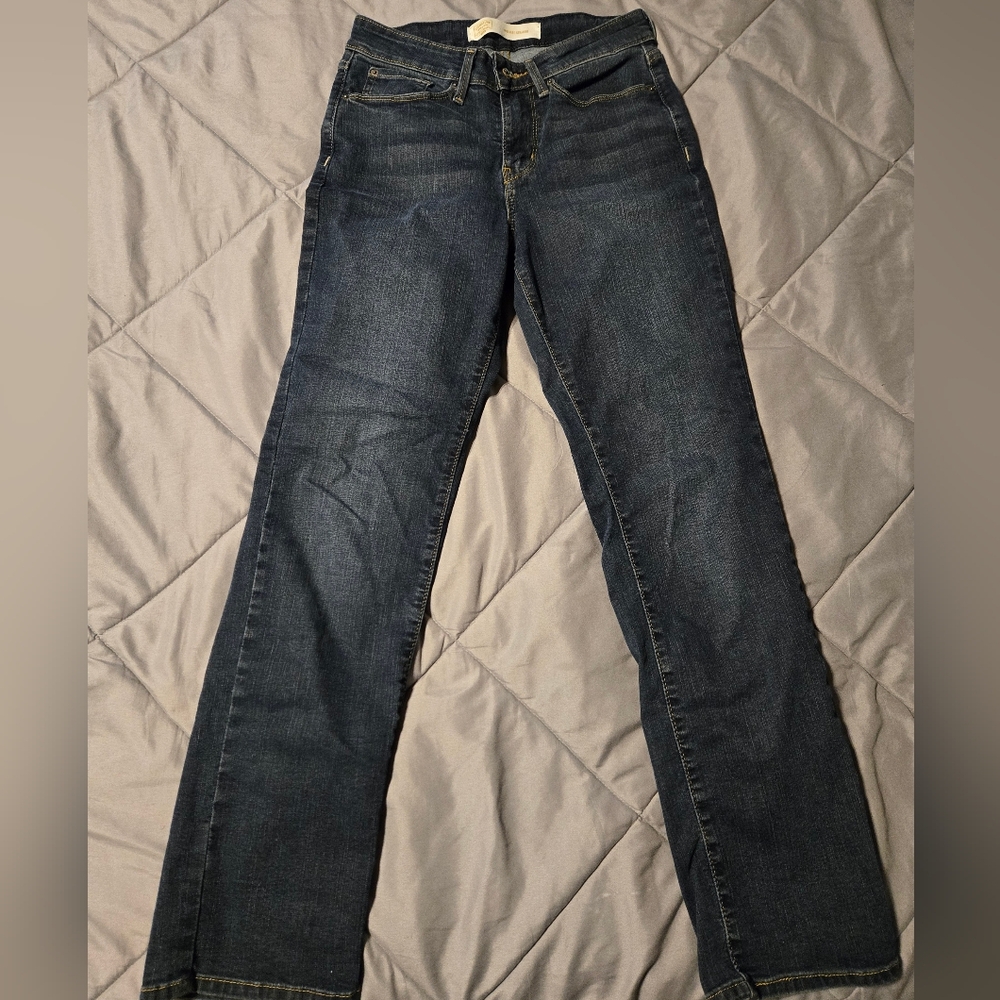Levi's Blue Straight Jeans with Subtle Distressing